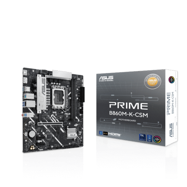 Asus Prime B860M-K-CSM B860 LGA 1851 microATX Motherboard, Intel Core Ultra Series 2 Ready, Advanced AI PC-Ready, 6+1+1+1 Power Stage, DDR5, PCIe 5.0, Thunderbolt 4 USB Type-C, 2x M.2, 2.5Gb