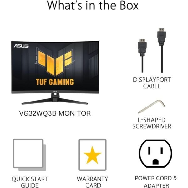 Asus Tuf Gaming VG32WQ3B 31.5” 1440P Curved HDR Gaming Monitor – QHD (2560 x 1440), 180Hz, 0.5ms, 1500R VA, Extreme Low Motion Blur, FreeSync, 90% DCI-P3, Shadow Boost, DisplayWidget - Image 3