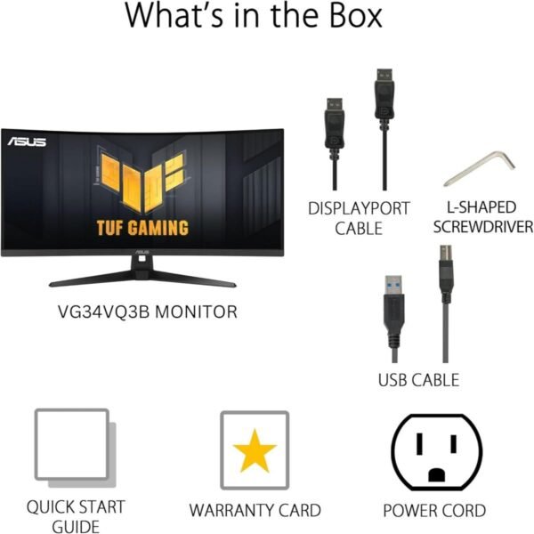 Asus Tuf Gaming VG34VQ3B 34” Ultra-Wide Curved Monitor – 21:9 QHD (3440x1440), 180Hz, 1ms, VA Panel, Extreme Low Motion Blur Sync, FreeSync Premium, Speaker, 90% DCI-P3, DisplayWidget Center - Image 5