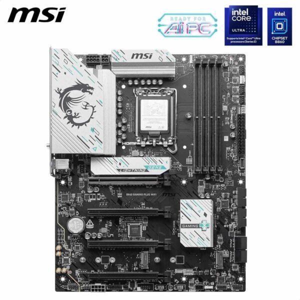 MSI B860 Gaming Plus Wifi Motherboard, ATX - Supports Intel Core Ultra Processors (Series 2), LGA 1851 - DDR5 Memory Boost 8600+ MT/s (OC), PCIe 5.0 x16 x16, M.2 Gen5, Intel Killer 5G LAN, Wi-Fi 7 - Image 2